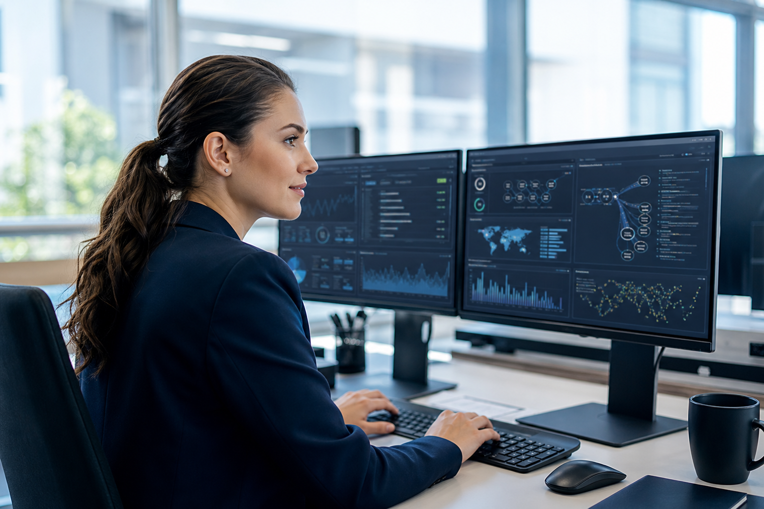 Monitör başında çalışan profesyonel — proxy kullanımı